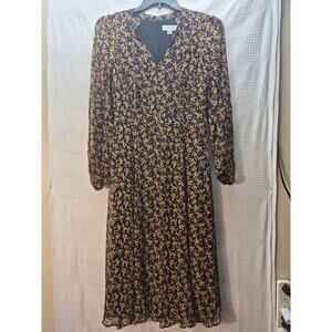 Harper Rose Dress Womens Size 4 Midi Long Sleeve Semi-Sheer Layered V-Neck 7278